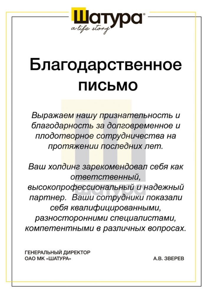 А.В. ЗВЕРЕВ, ГЕНЕРАЛЬНЫЙ ДИРЕКТОР ОАО МК "ШАТУРА"